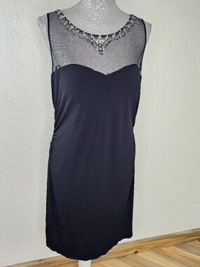 Hailey Logan Black Mini Dress with Gem Embellished Mesh Neckline Size XXL